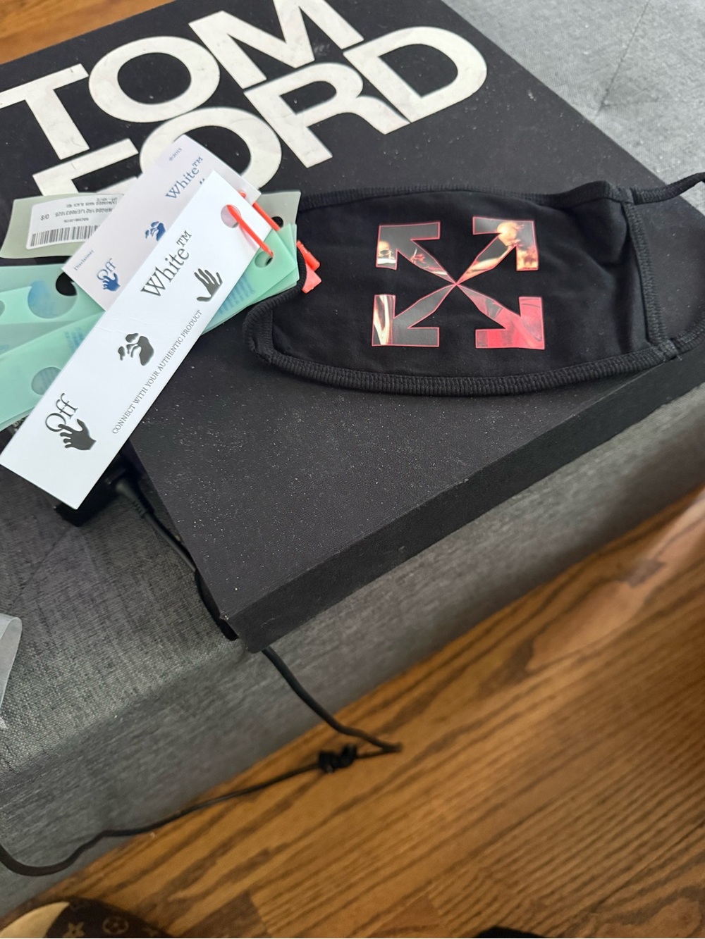 Off-White Black and red face mask with tags